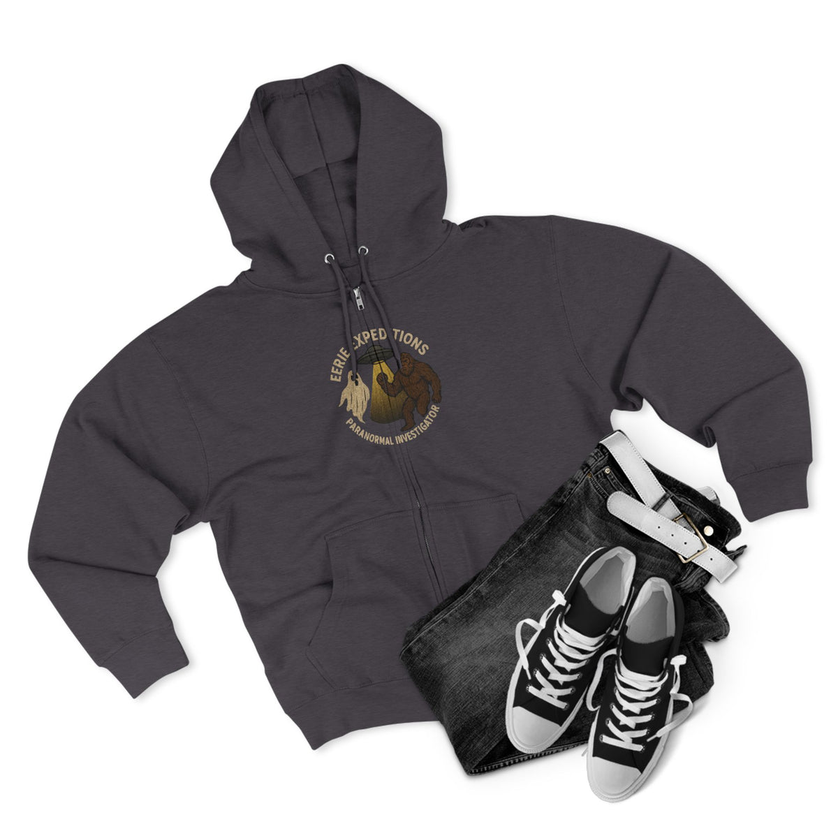 Clown Motel Zip Hoodie — Retro RV Road Trip Graphic Zip-Up